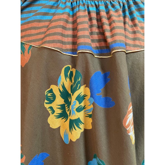 BIS Womens Vintage Midi Dress Khaki Floral High Button Neck Long Sleeve Petite - Picture 6 of 10